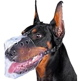 Mayerzon Clear Basket Dog Muzzle for Large Medium Small Dogs Doberman | Free Panting Breathable Cage Mouth Cover to Anti Biting Eating Large Rocks with Soft Edge Adjustable Strap Walking Training