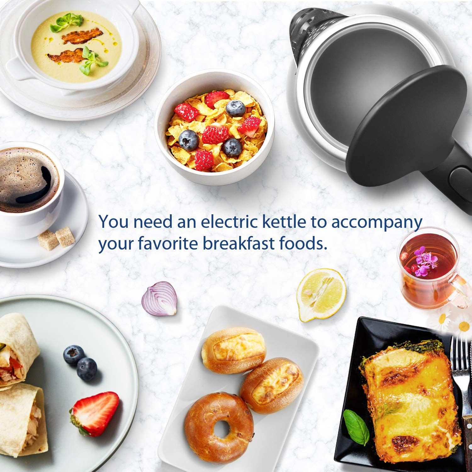 Comfee 1.7L Stainless Steel Electric Tea Kettle, BPA-Free Hot Water Boiler, Cordless with LED Light, Auto Shut-Off and Boil-Dry Protection, 1500W Fast Boil: Kitchen & Dining