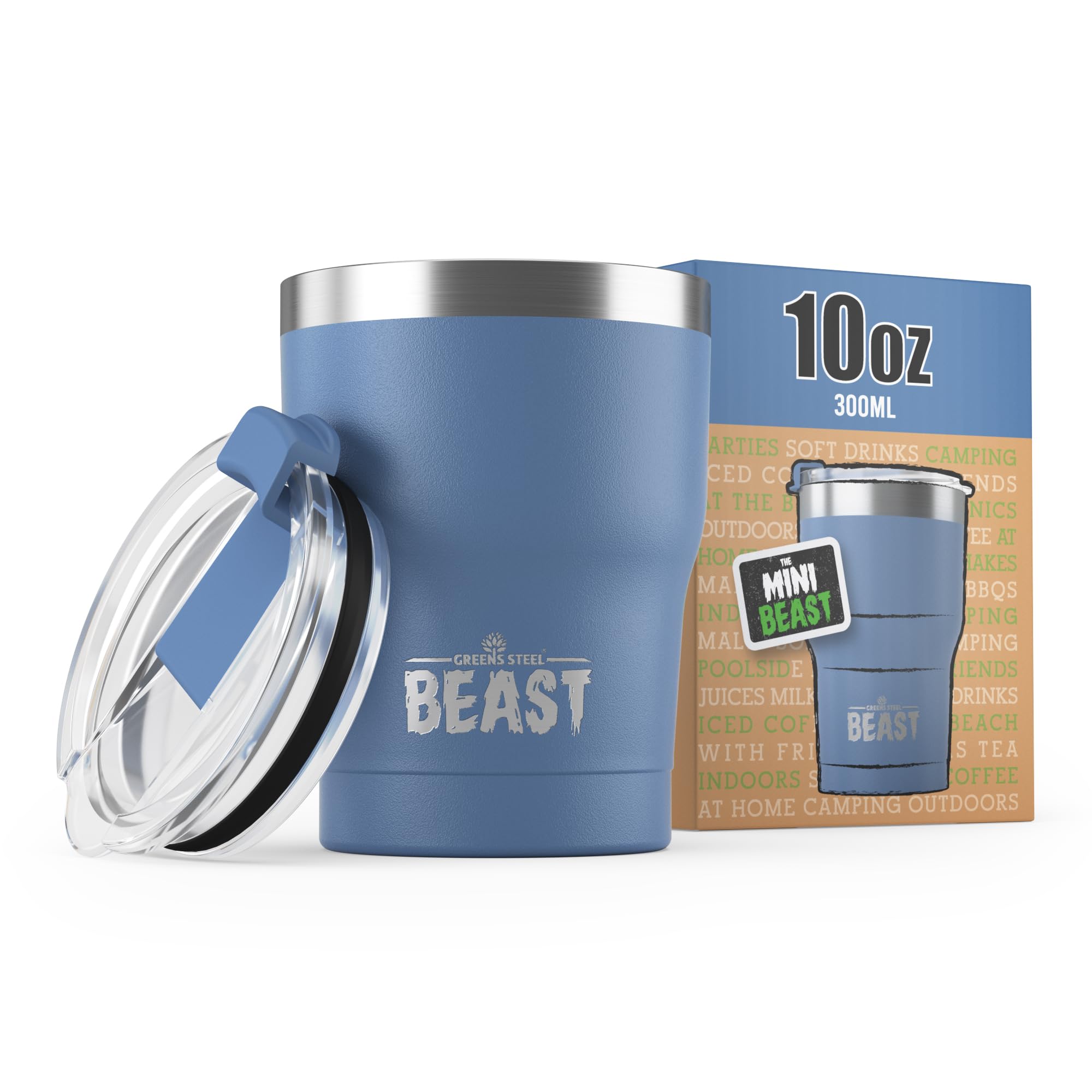 Beast Tumbler - 300 ml (10 oz), Stormy Sky | Reusable Stainless Steel, Vacuum Insulated Cup | Double Wall Travel Flask Perfect for Hot or Iced Coffee | BPA Free