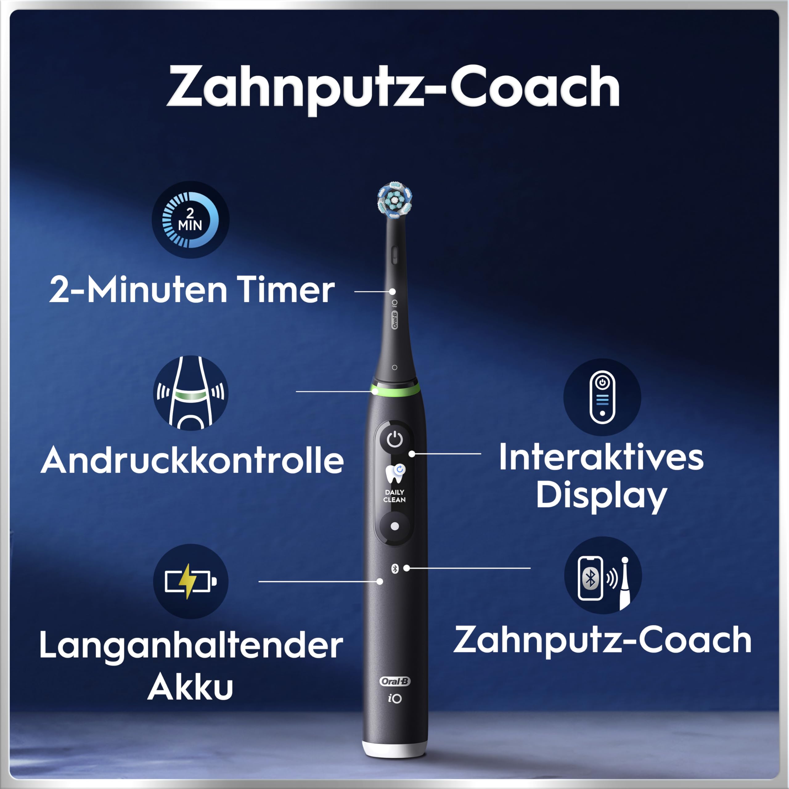 Oral-B iO Series 6 Elektrische Zahnbürste/Electric Toothbrush, 2 Aufsteckbürsten, 5 Putzmodi für Zahnpflege, Display & Reiseetui, Valentinstagsgeschenk für Ihn/Sie, Designed by Braun, black lava 4