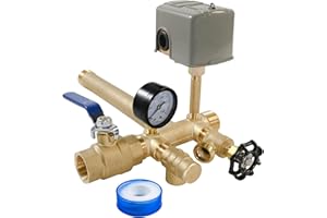 ATDSETR 1"x 11"Well Pressure Tank Tee Kit for Water Well Pressure Tank with 40-60Psi Pressure Switch, Brass Pressure Tank Installation Kit for Well Tank with Diameters Up to 16"