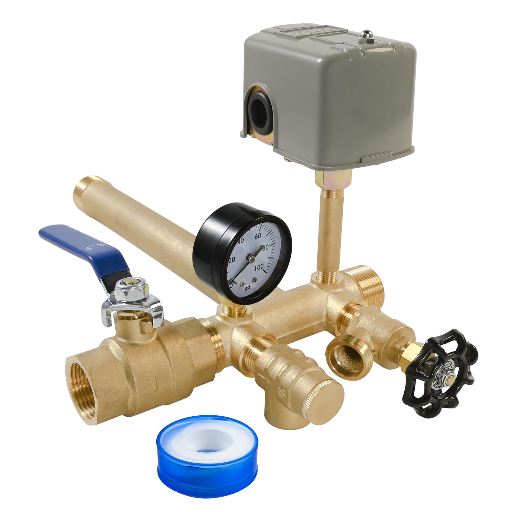 Photo 1 of 1"x 11"Well Pressure Tank Tee Kit for Water Well Pressure Tank with 40-60Psi Pressure Switch, Brass Pressure Tank Installation Kit for Well Tank with Diameters Up to 16"