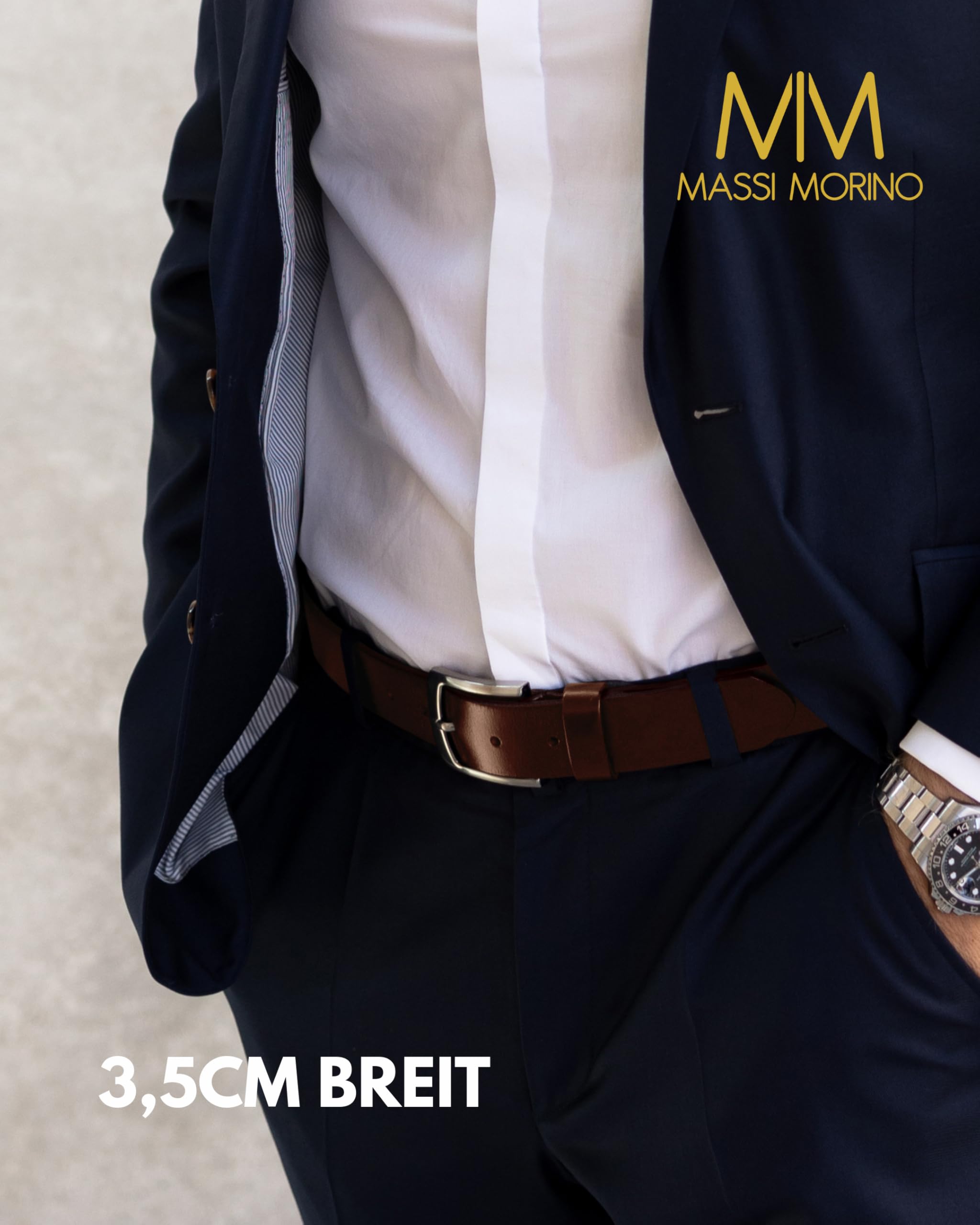 Massi Morino Ledergürtel Herren braun 95cm (3,5 cm breit) Gürtel aus echtem Rindsleder I Vollledergürtel inkl. Beutel 6