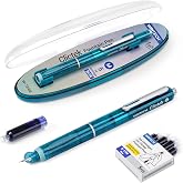 WRITECH Clictek Fountain Pen Set: Retractable Style Blue Ink Medium Nib Transparent Barrel, Includes 5 Ink Cartridges for Gift Set, Smooth Writing No Leaking