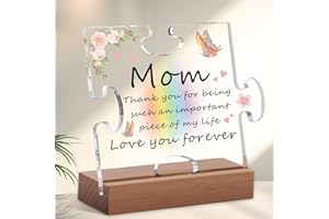 GIFHOMFIX Gifts for Mom Mothers Day Gifts from Daughter Son, Mom Puzzle Piece Gift Birthday Gifts for Mom, 5.6 x 5 Inch Acrylic Plaque Mom Gift Birthday Present for Mom, Wooden Base