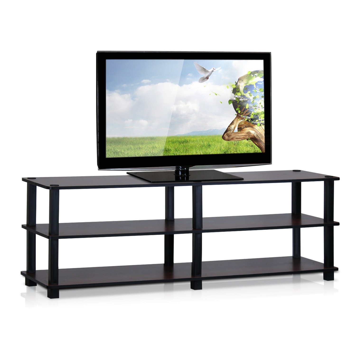 Furinno TURN-S-TUBE TV Stand, 3-Tier No Tools Entertainment Center, TV Console for TV up to 46 Inch, for Living Room, Bedroom, Dark Cherry