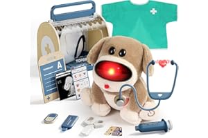 TOP BRIGHT Doctor Kit for Toddlers 3-5, Pretend Play Doctor Set with Costume & Wooden Medical Kit, Dress Up Toys for Kids, Role Play Dog Vet Playset, Christmas Birthday Gifts for Girls Boys 3 4 5