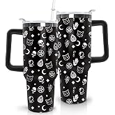 thmasamwr Goth Tumbler with Lid and Straw, Stainless Steel Gothic 40oz Tumbler with Handle, Black Moon Travel Coffee Mug Water Bottle, Goth Gifts Cups for Women and Men
