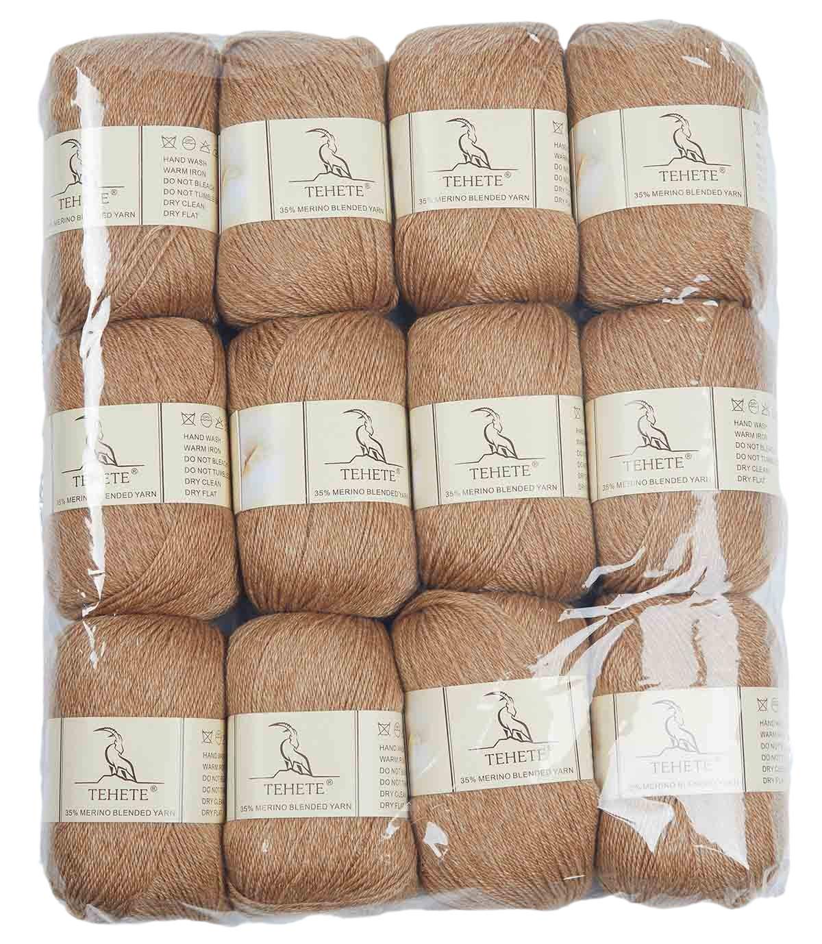 TEHETE Merino Wool Yarn for Knitting and Crochet 12x50g 35% Merino Blended Yarn 3ply Soft, Set of 12-Khaki