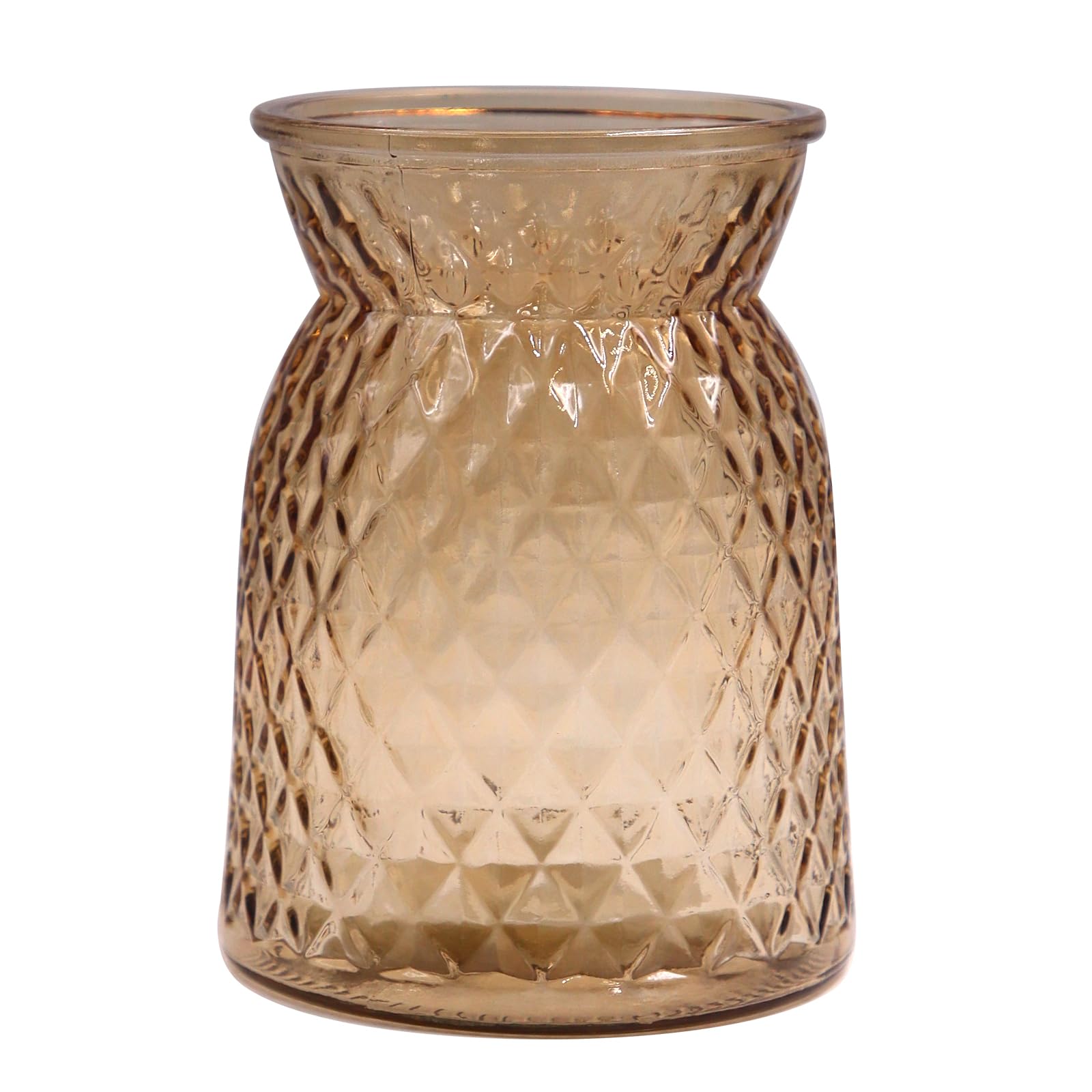 OFFIDIX Glass Flower Vase Lattice Texture Modern Conical Decorative Vase for Table Home Decor Office Wedding Living Room (Brown)