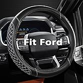 West Llama Customized Auto Car Steering Wheel Cover for Ford F-150, F-250, F-350, Expedition(Diamond Quilted - Black+Gray)