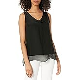M Made in Italy Womens Double-Layer V-Neck Sleeveless Top