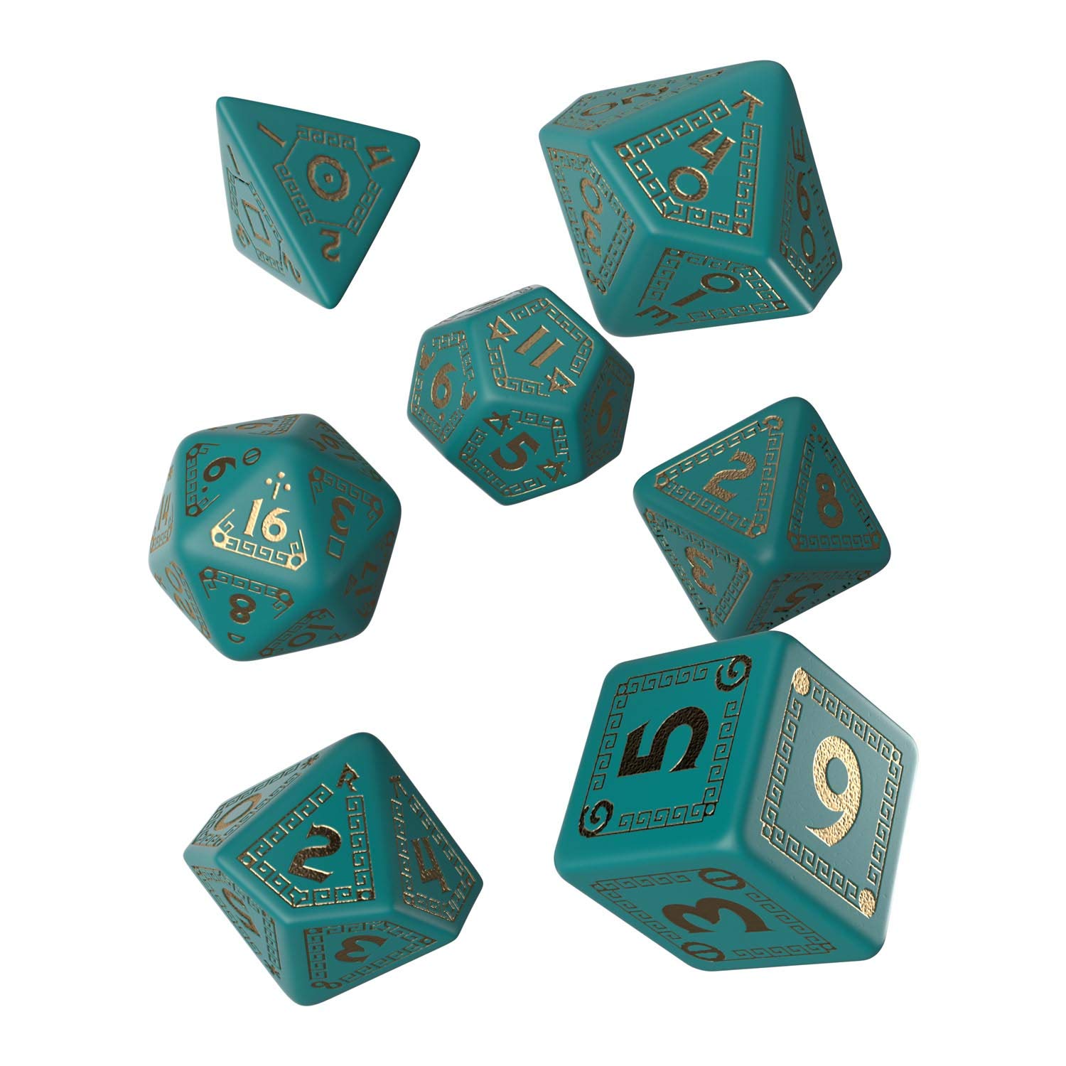 Q-Workshop RQU97 RuneQuest Turquoise/Gold Dice Set (7)