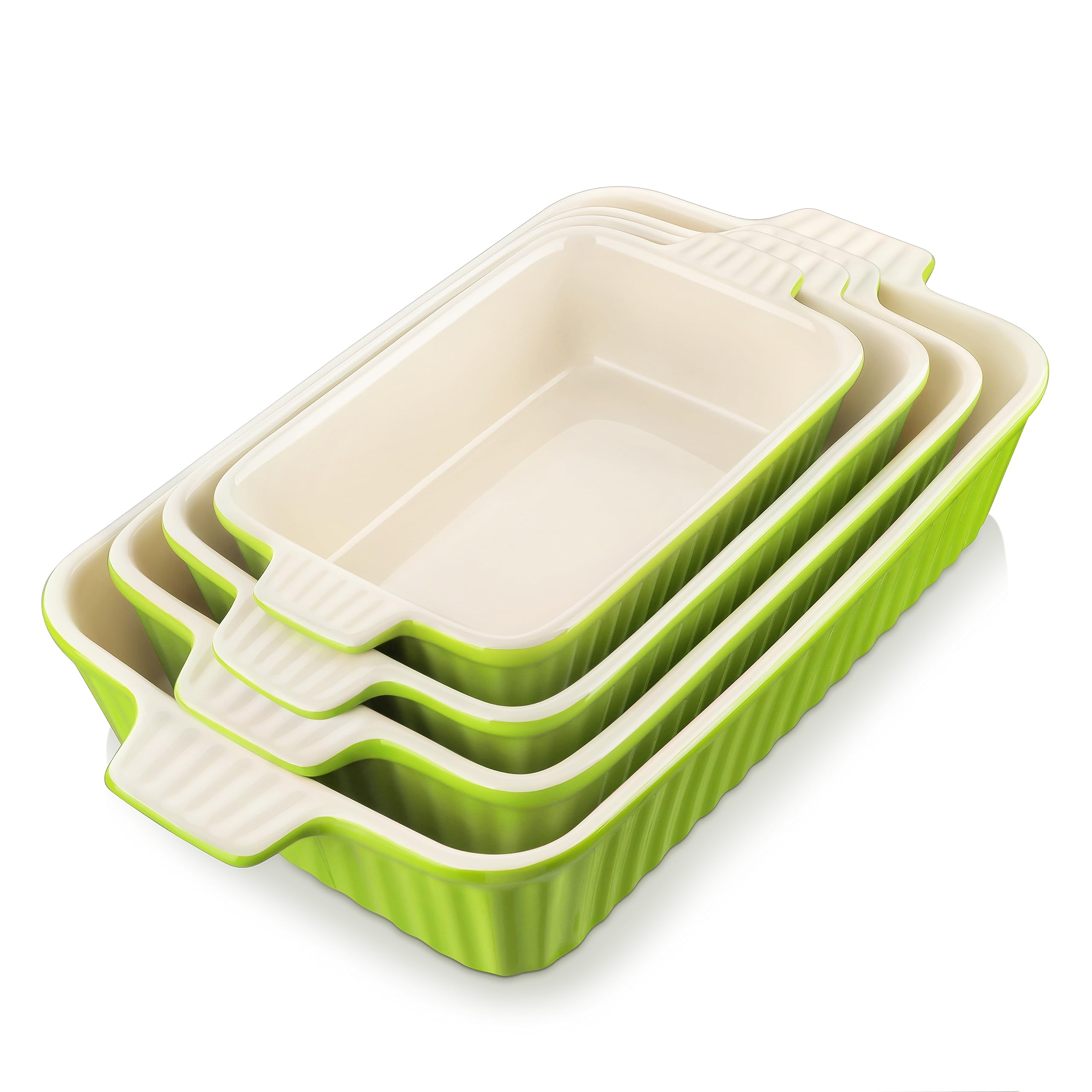 MALACASA Rectangular Baking Dish Set of 4 (9"/11"/12"/14"), Ceramic Oven Dish with Handles, Roasting Dish Ideal for Lasagne/Pie/Casserole/Tapas, Green