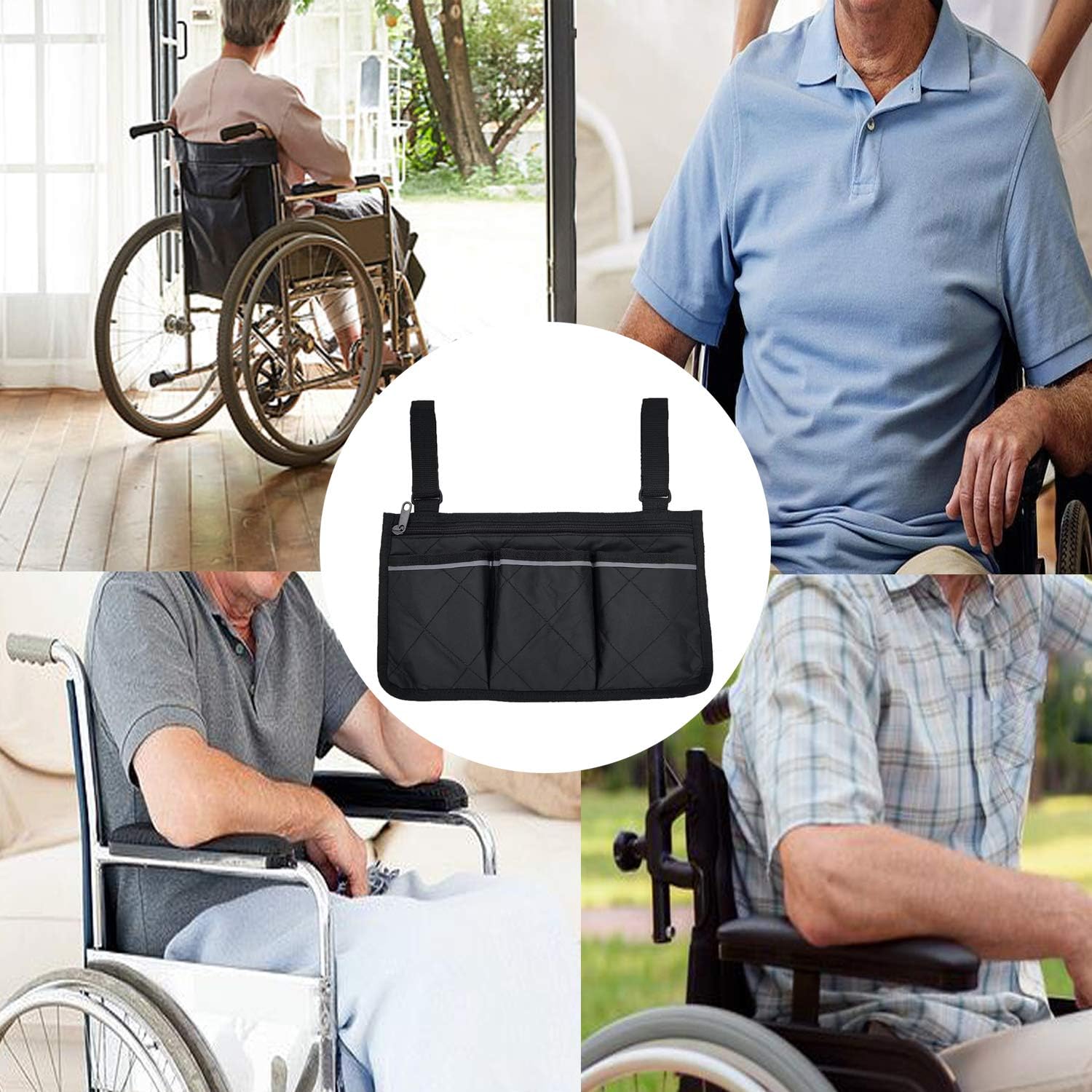 Wheelchair Side Bag with Pouches and Reflective Stripe, Wheelchair Armrest Side Organizer for Electric Wheelchairs, Manual Wheelchairs Lightweight and Easy to Use (Black): Health & Personal Care