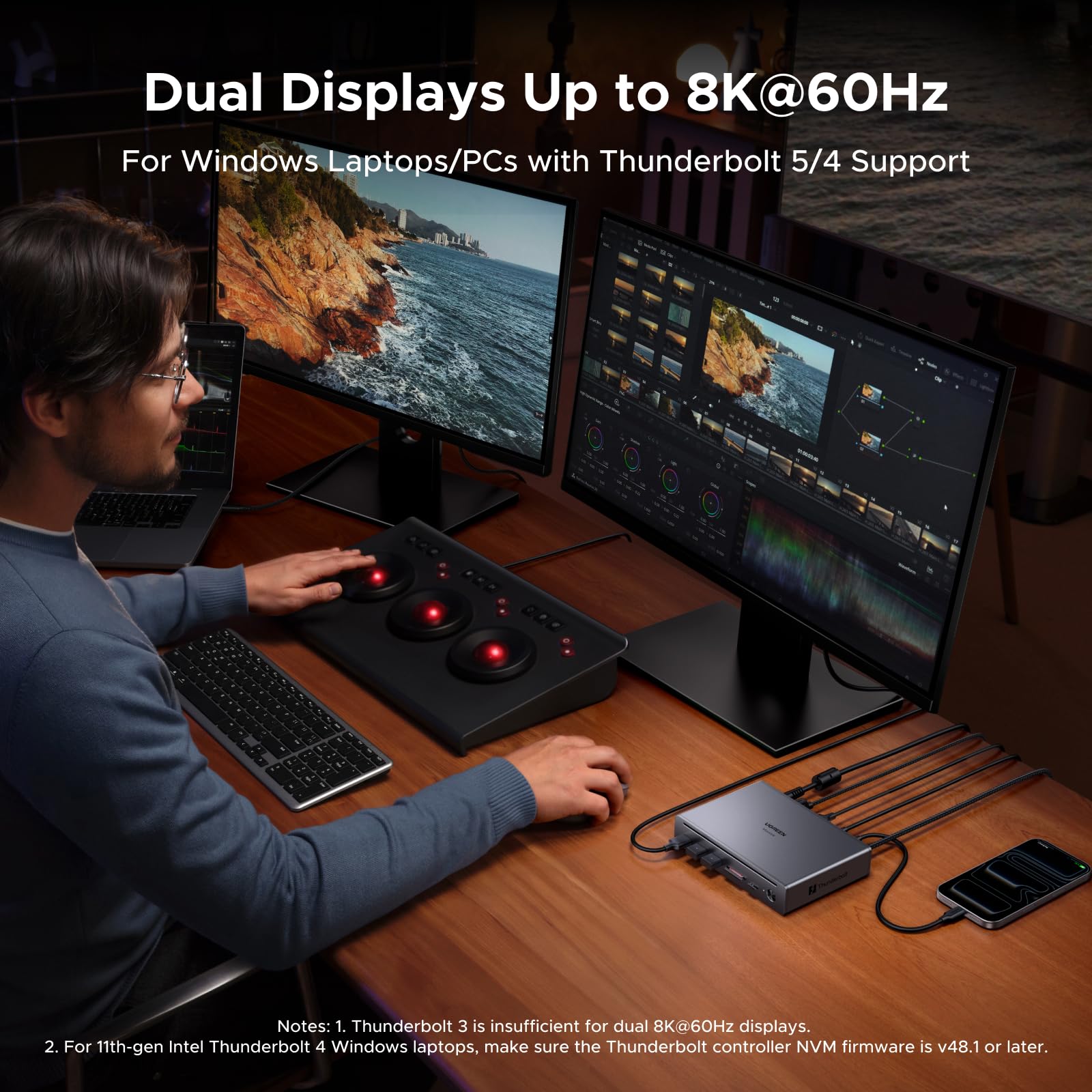 UGREEN Maxidok Thunderbolt 5 Docking Station, Revodok 10-in-1 TBT5 Dock, 120Gbps Datentransfer, Single 8K/Dual 6K@60Hz Display, 100W Aufladen, Ethernet für TBT5/4 MacBooks and Windows-Laptops 4