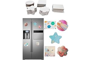 HZHAN 50PCS Mini Magnetic Canvas Panel for Painting Small Flat Canvas Board Art DIY for Refrigerator Magnets Decorations Heart,Round,Square,Flower,Star and Rectangle