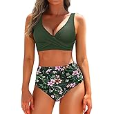 Yonique Women's Two Piece High Waisted Bikini Set Tummy Control Swimsuit Full Coverage Bathing Suit
