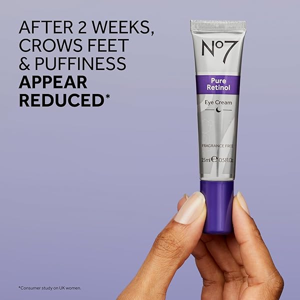 NO7 PURE RETINOL EYE CREAM – UNDER EYE CREAM FOR WRINKLES, FINE LINES & PUFFINESS WITH 0.5% RETINOL – INFUSED WITH SHEA BUTTER TO SMOOTH AND HYDRATE SKIN (0.5 OZ)