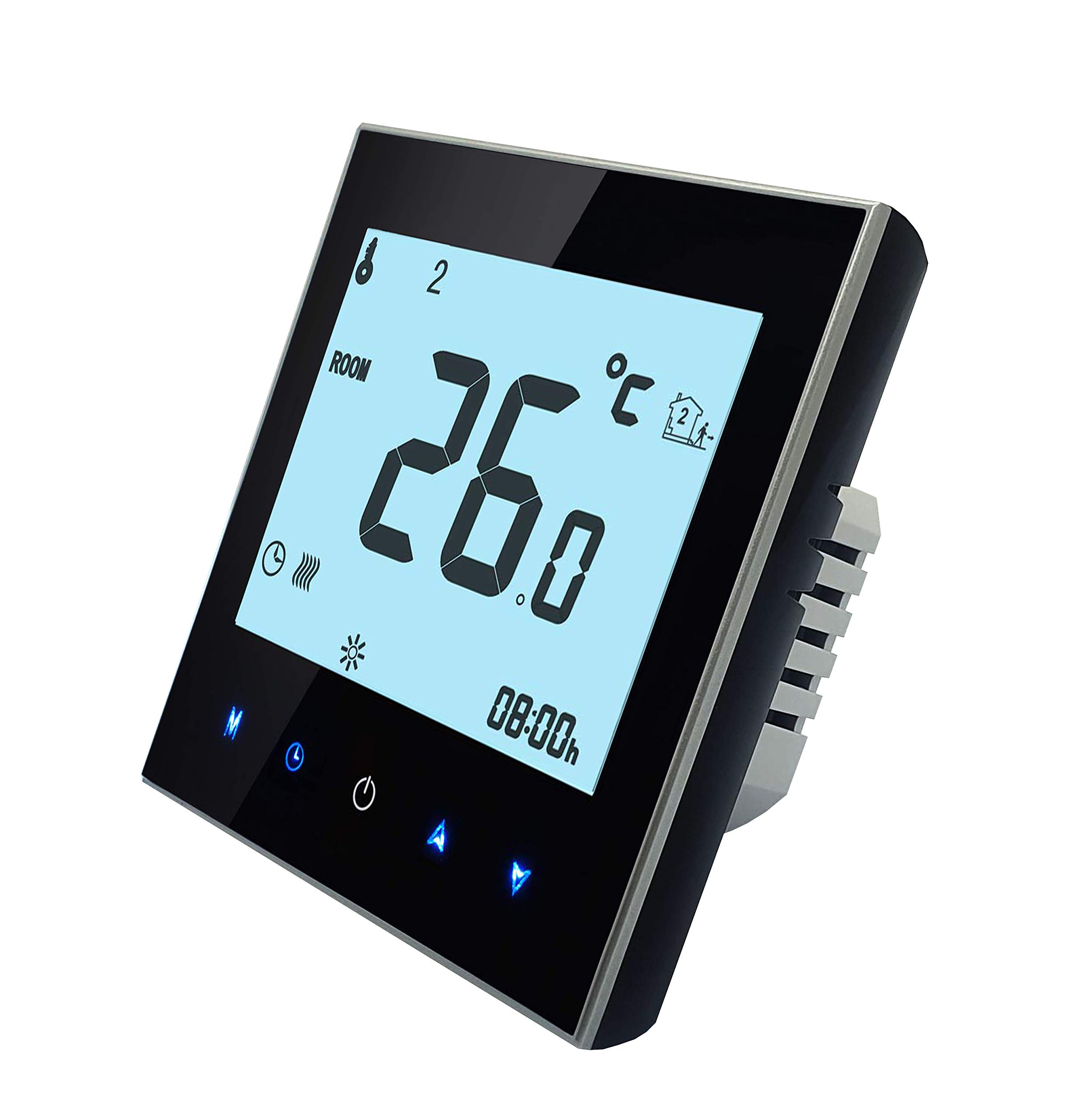 BecaSmart Series 1000 Wifi Smart Thermostat for 16A Electric Underfloor Heating LCD Touch Screen with Sensor Wire, Work with Alexa & Google Home Voice Control Black