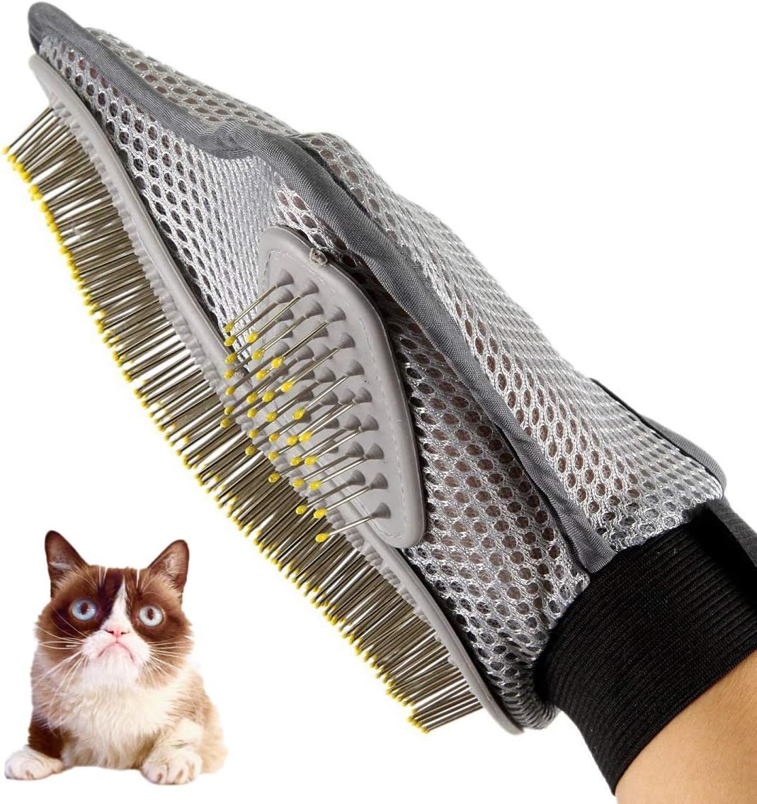 SUAVER Pet Dog Cat Grooming Glove, Cleaning Pet Deshedding Massage Comb Pet Grooming tool Dog cats Bath Glove Mitt - Long and Short Dead Hair Removal Brush