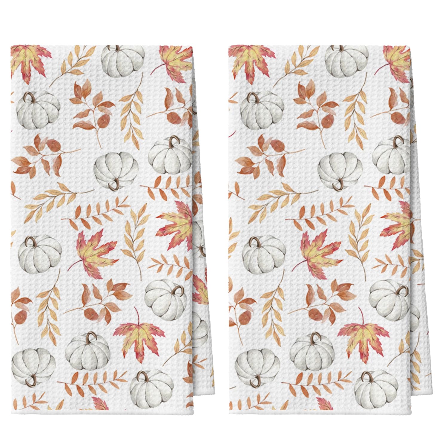 Photo 1 of Artoid Mode Orange Leaves Beige Pumpkin Fall Bar Kitchen Towels, 12x24 Inch Quick Dry Microfiber Cloth Dish Towels for Kitchen Drying Set of 2
