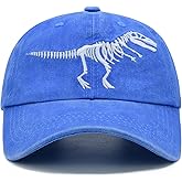 Wodeal Boys' Skull Dinosaur Hat, Embroidered Dino Washed Adjustable Baseball Cap for Kids Age 3-11