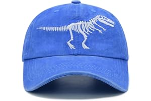 Wodeal Boys' Skull Dinosaur Hat, Embroidered Dino Washed Adjustable Baseball Cap for Kids Age 3-11