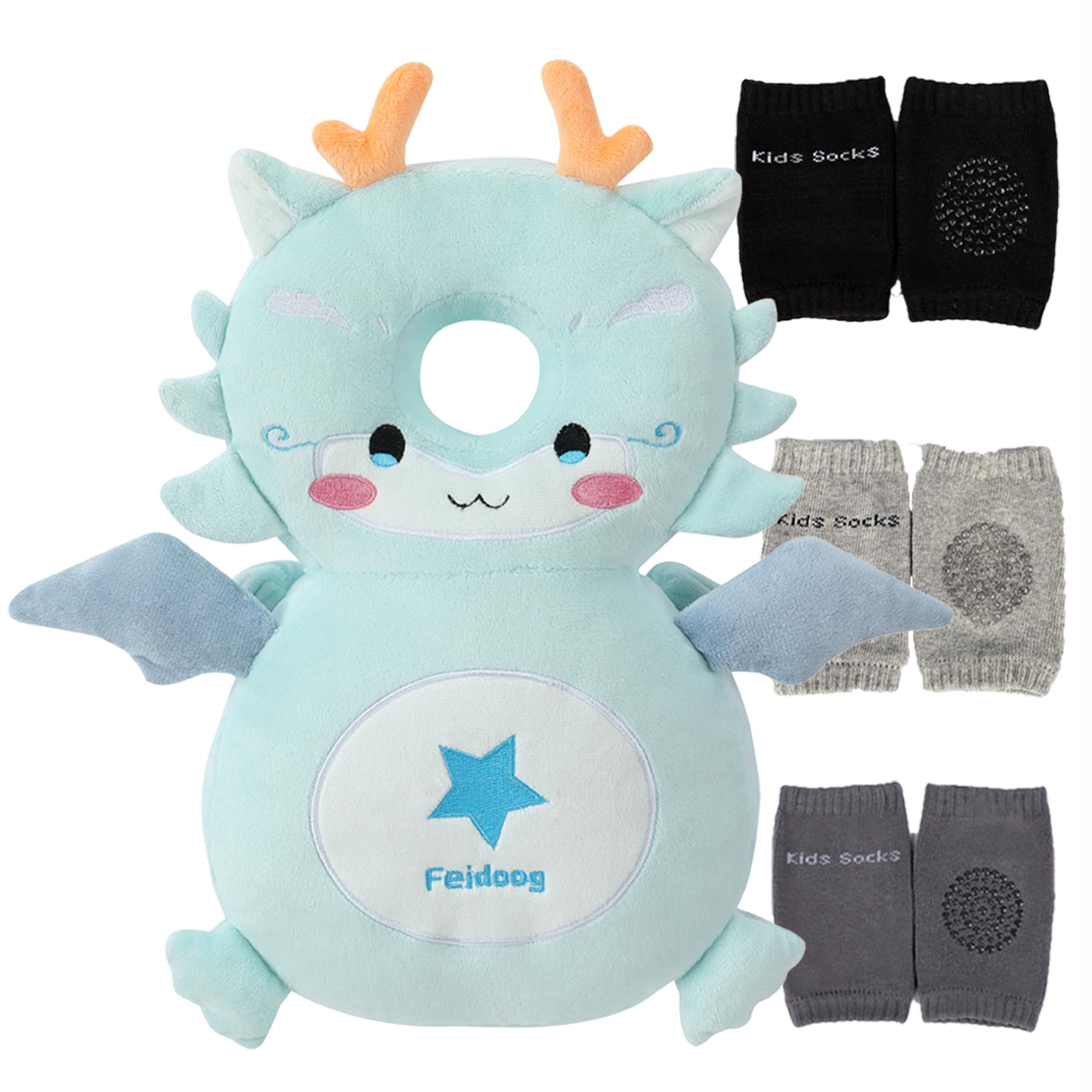 Photo 1 of Feidoog Baby Head Protector Cushion Backpack with 3 Knee Pads for Walking & Crawling,Blue Dragon