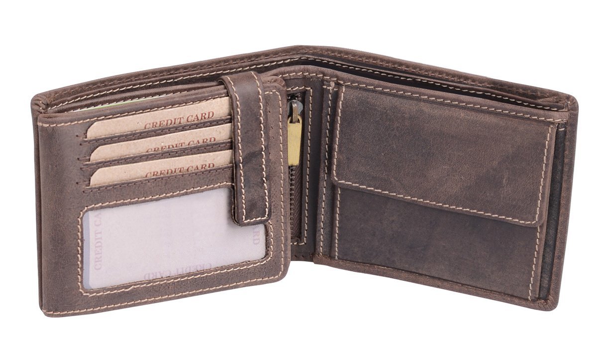 Cartera para señores Monedero para señoras Vintage Style LEAS Piel auténtica marrón