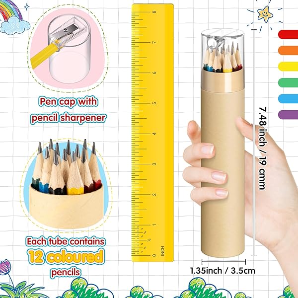 HUMYOUN 36 PACK #2 HB PENCILS BULK IN TUBE WITH SHARPENER ASSORTED COLORS WOOD-CASED PRE-SHARPENED PENCILS GIFTS FOR CHRISTMAS BACK TO SUPPLIES PRIZE PARTY FAVOR (WOODEN)