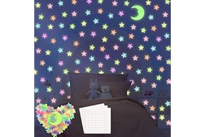 DIGMIG Glow in The Dark Star Stickers 200Pcs Stars for Ceiling,3D Glowing Stars with Moon,6 Colors Adhesive Glowing Stars for Ceiling,Wall Decorations,Room Decor,Birthday Gift