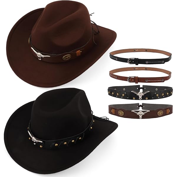 Amazon.com: Mumufy 4 Pcs Classic Western Cowboy Hat Men Felt  display picture 1