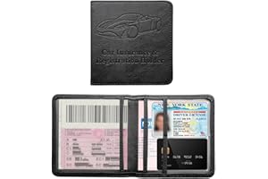 LSKASELUE Car Registration and Insurance Card Holder, Leather Vehicle Glove Box License Organizer with Magnetic Buckle, Essen