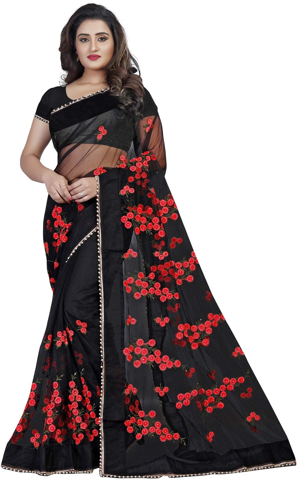 NITYANTA FAB Women's Net Saree With Blouse Piece