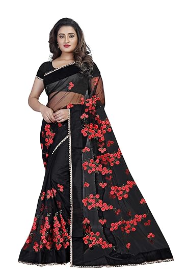 banarasi net with blouse piece (1199_saree_Black_Free Size)