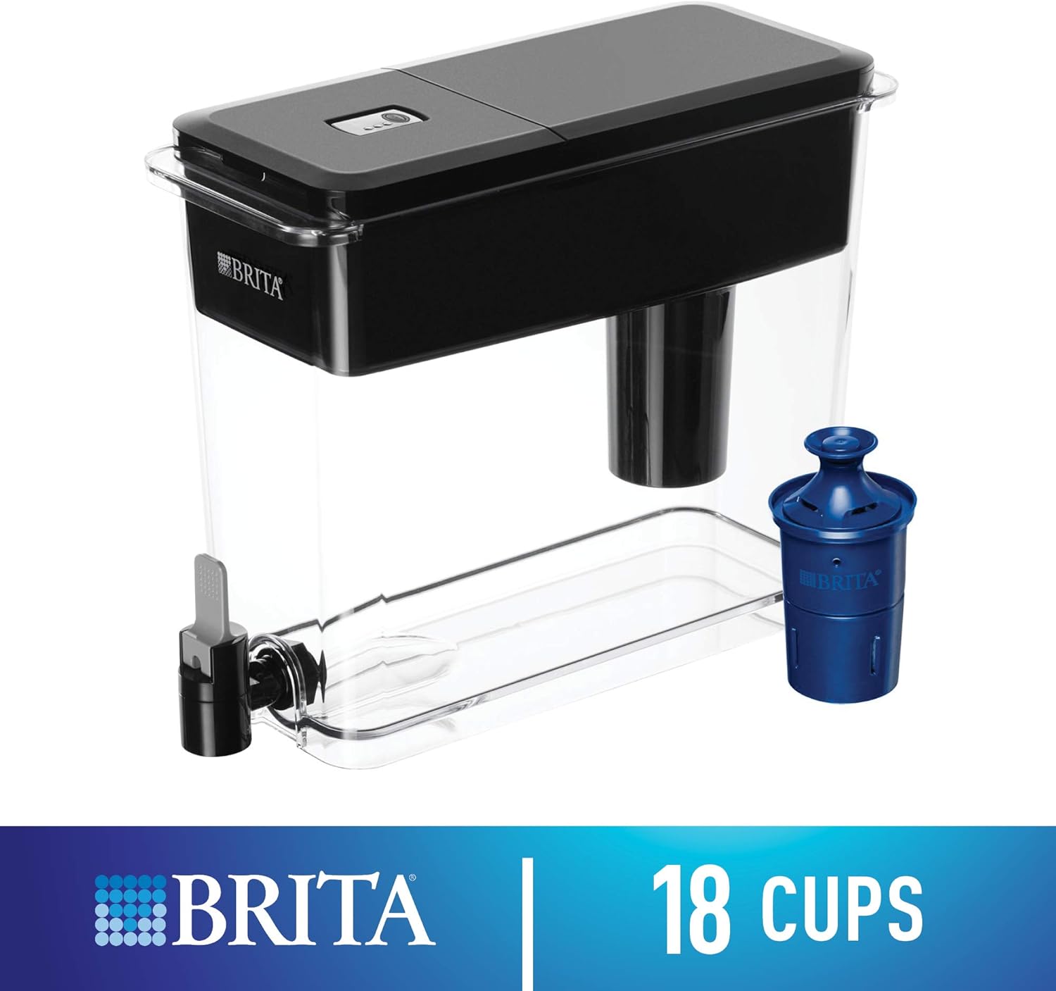 Brita UltraMax Water Filter Dispenser with 1 Longlast Filter, Black, 18