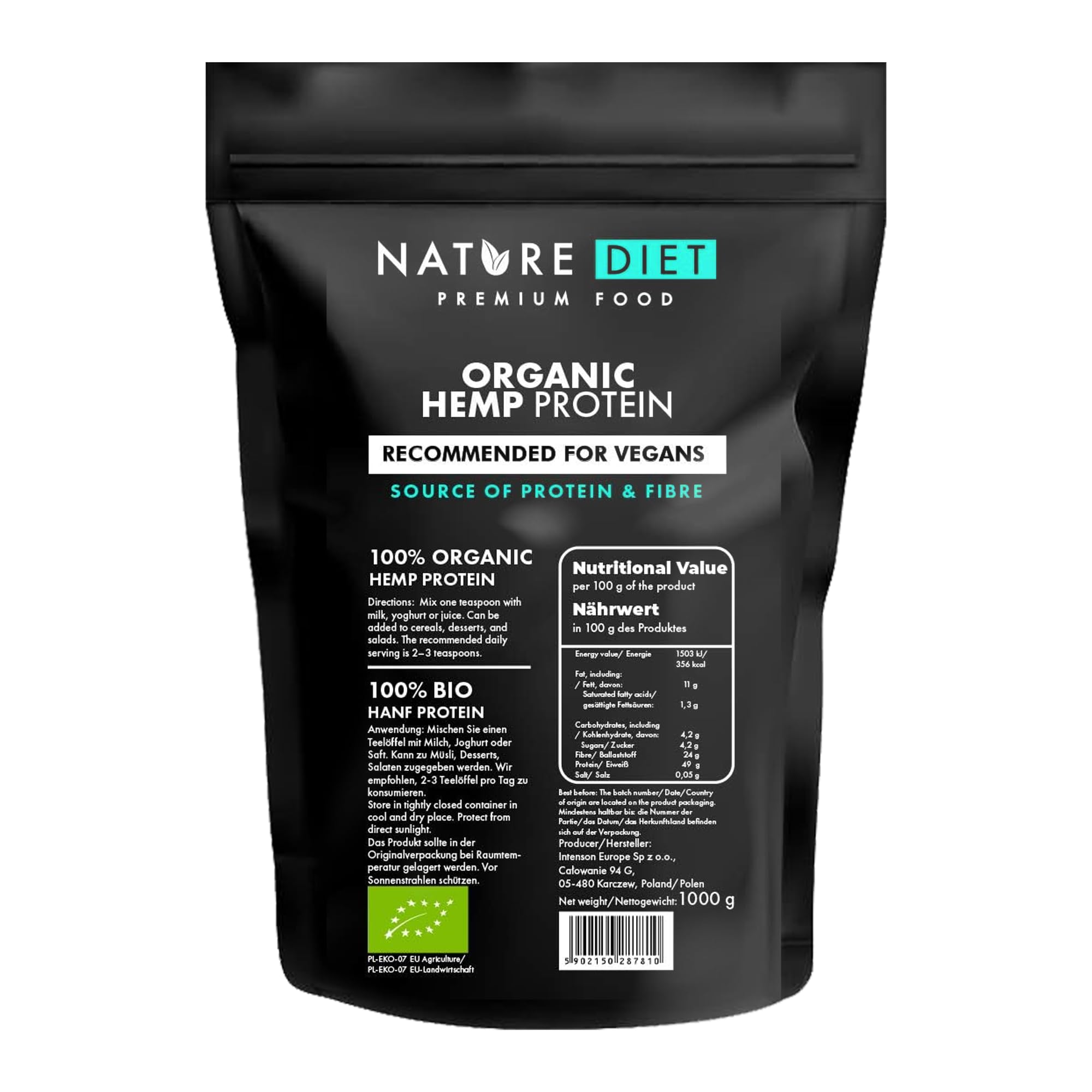 Nature Diet - Organic Hemp Protein 1000g , Vegan , Protein Powder , Plant-Based