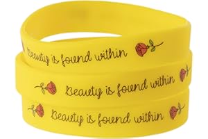 L LIFETIME Rose Beauty Wristband Party Favors, 24 Pack Silicone Bands Beauty and the Beast Theme Bracelets for Girl Power Teens Tween Birthday Supplies Celebration Positive Message - Silicone Bracelets for Girls