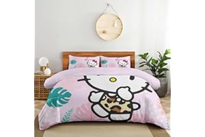 saevcuh 3 Piece Cartoon Bedding Set Cute Soft Duvet Cover Sets Kawaii Bedroom Anime Decor Gifts with 1 Comforter Quilt Cover and 2 Pillowcase for Girl Women (Twin:70 * 86 in, HK 4)