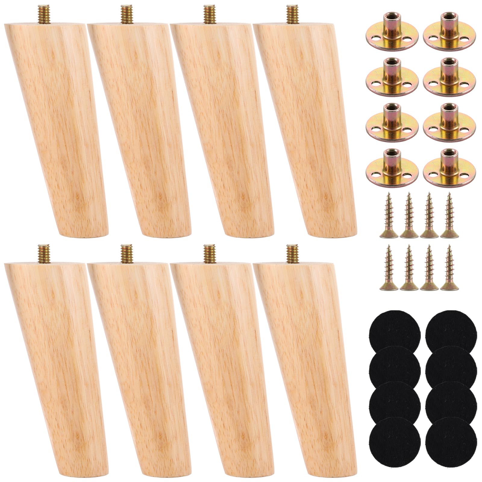 JMIATRY 10cm Wooden Furniture Legs Set of 8, Nature Solid Wooden Sofa Legs, Sofa Replacement Feet with Mounting Plate & Screws for Cabinet, Bed, Chair, Sofa, Dresser Table and TV Stand