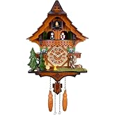 KUKUWALD Cuckoo Clock with Rotating Dancers, Black Forest Chalet, Quartz | Solid wood; Hourly chime; 12 Melodies; Night mode; Volume control; Battery operated; Great gift; 9.8x24.1 inch