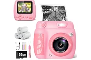 LETSHAHA Kids Camera Instant Print - Christmas Birthday Gifts for Girls Boys Age 3-12, 1080P Video Digital Camera with 3 Rolls Printing Paper, Toddler Travel Toy Camera for 4 5 6 7 8 9 10 11 Year Old - Pink
