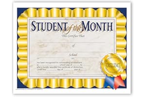 HAYES SCHOOL PUBLISHING VA528 Student of The Month Certificate, 8-1/2" x 11" Size, Paper, 0.2" Height, 10.9" Width, 8.4" Length (Pack of 30)