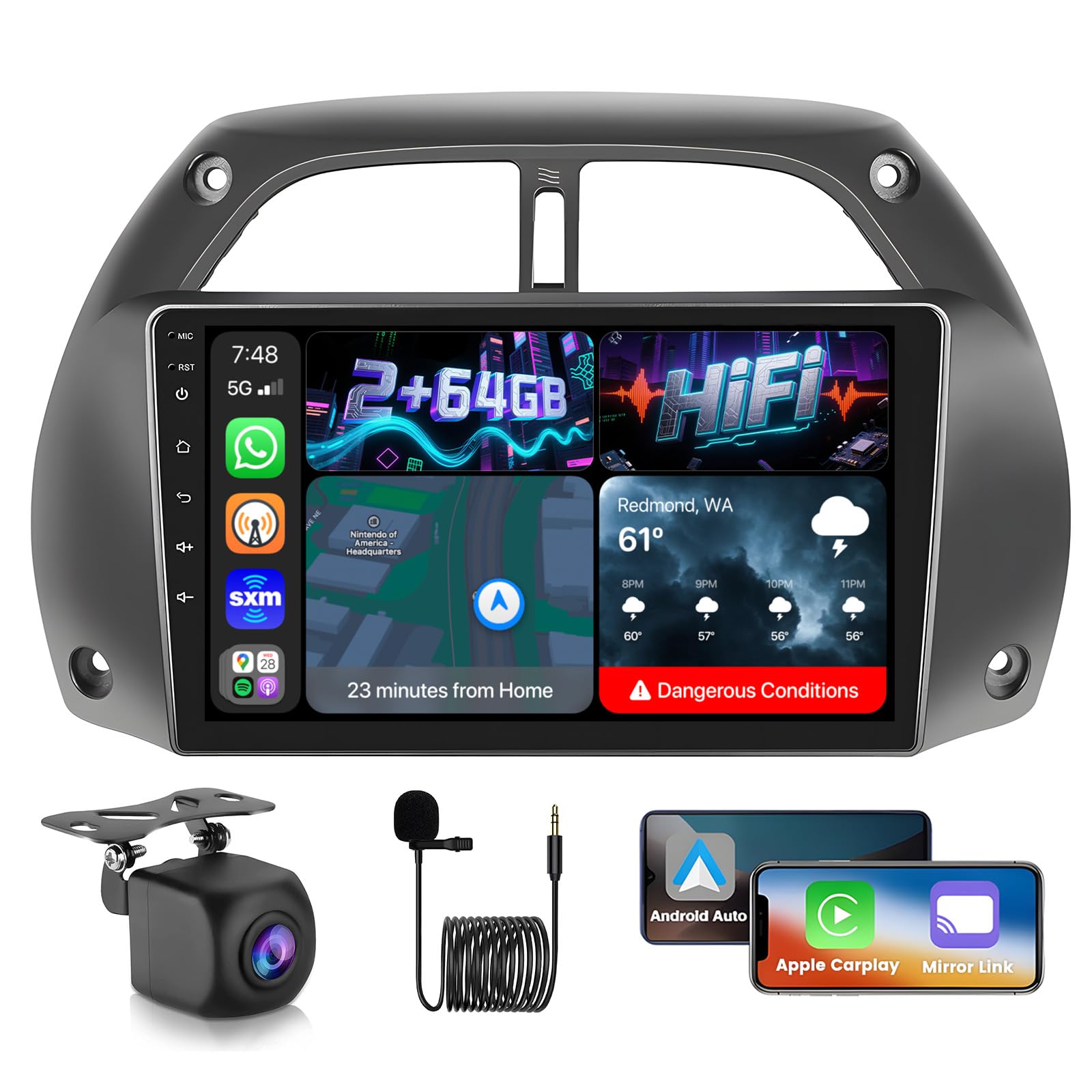 Photo 1 of [Upgrade HiFi] Car Radio for Toyota RAV4 2001-2006, [2G+64G] 9 Inch Android 13 Touch Screen Stereo with Wireless Carplay/Android Auto, Bluetooth, GPS, WiFi + Backup Camera