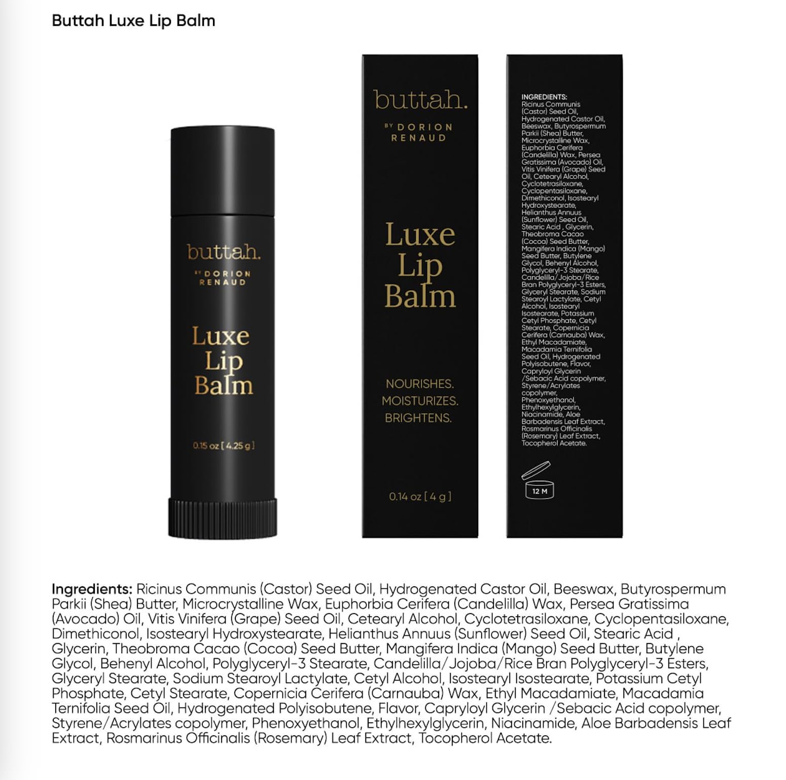 Buttah Skin by Dorion Renaud Luminating & Nourishing Lip Balm .15oz [2 Pack] - for Healthy Looking Lips - Shea Butter - Naturally Based Skin Care - Black-Owned Skincare