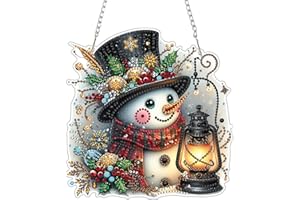 WUDWL Decor for Home Diamonds Art kit Hanging Decorations, Christmas Snowman Suncatchers Diamonds Painting Kit for Adult Gift DIY 5D Diamonds Dots, Special Crystal Diamond 8x8 inch