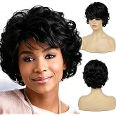 Sallcks Short Curly Black Wig for Women Soft Synthetic Heat Resistant Hair Replacement Full Wig for Daily Party Use