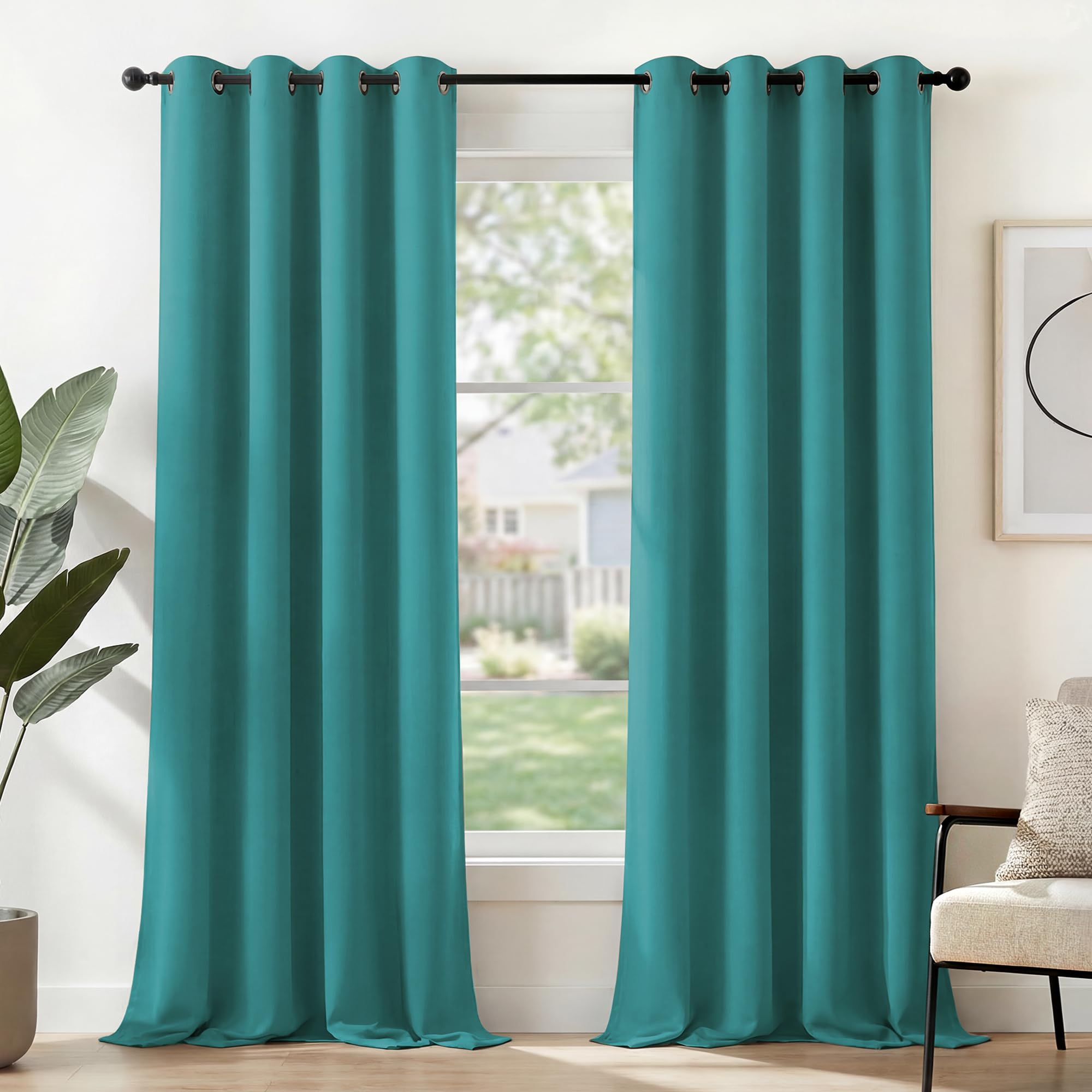 Deconovo Blackout Curtains Bedroom Super Soft Thermal Insulated Energy Saving Kids Curtains for Door 55 x 114 Inch Peocock Blue 1 Pair