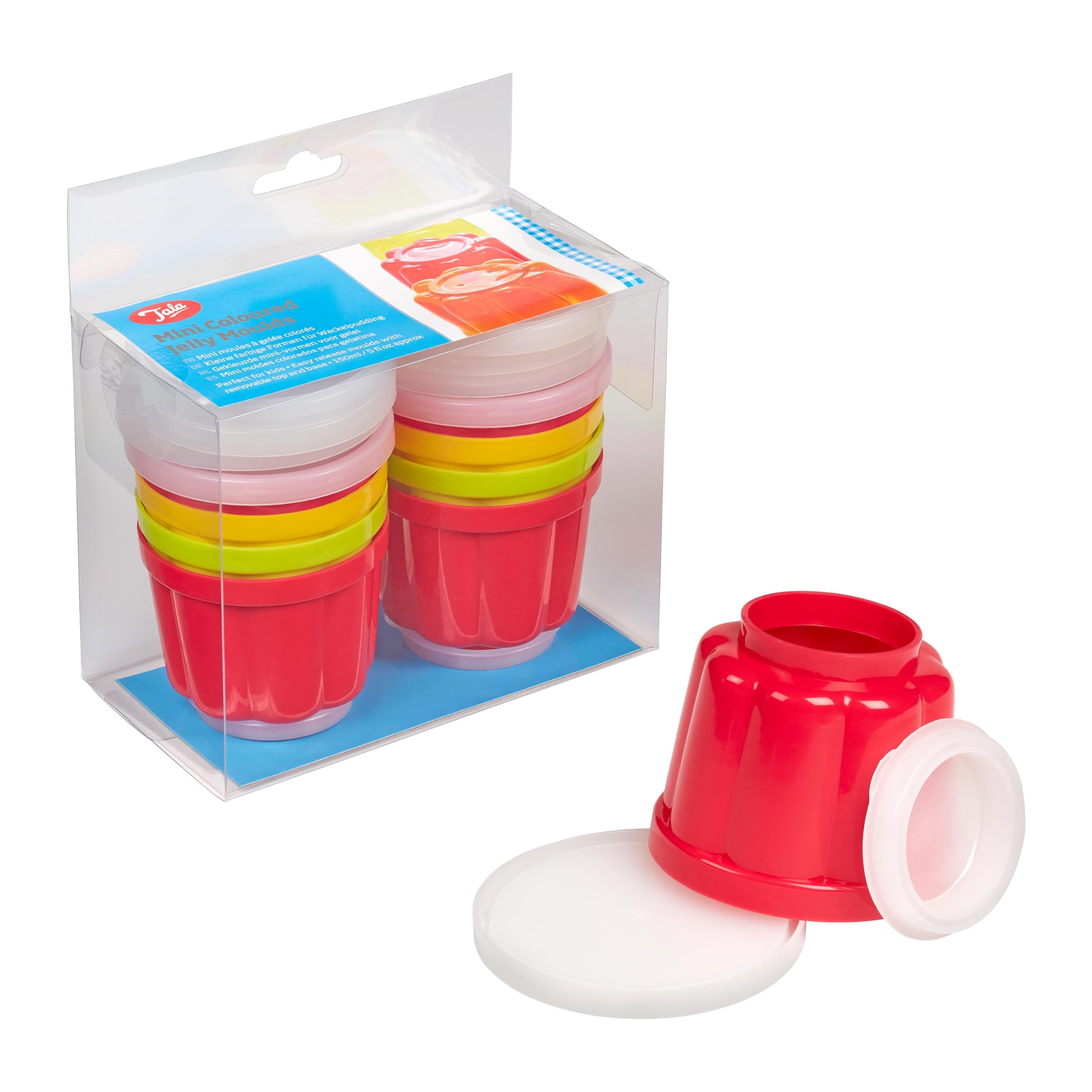 Tala Mini Coloured Jelly Moulds, Set of Individual Dessert Moulds, 150ml Capacity, BPA-Free Plastic, Dishwasher, Freezer & Fridge Safe, Easy Release Jelly Molds, Ideal for Puddings and Sweets